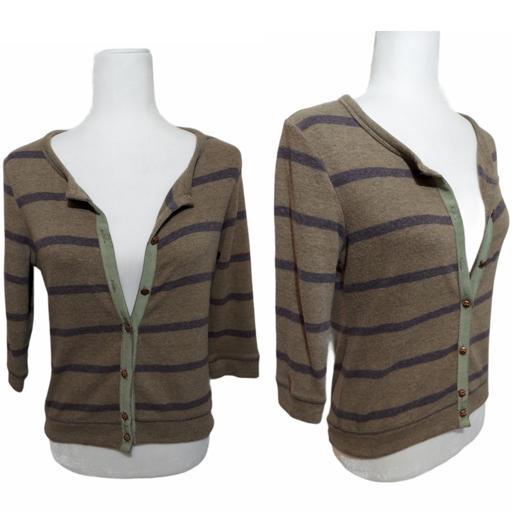 Full Tilt 3/4 Sleeve Stripe Cardigan Green Medium